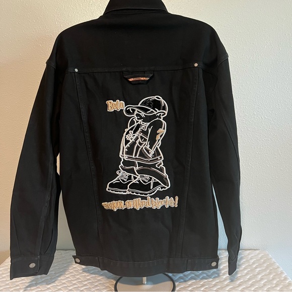 Y2K School Of Hard Knock SOHK Black Bomber Jacket with BOLO Urban Graphic Men L - Picture 2 of 10